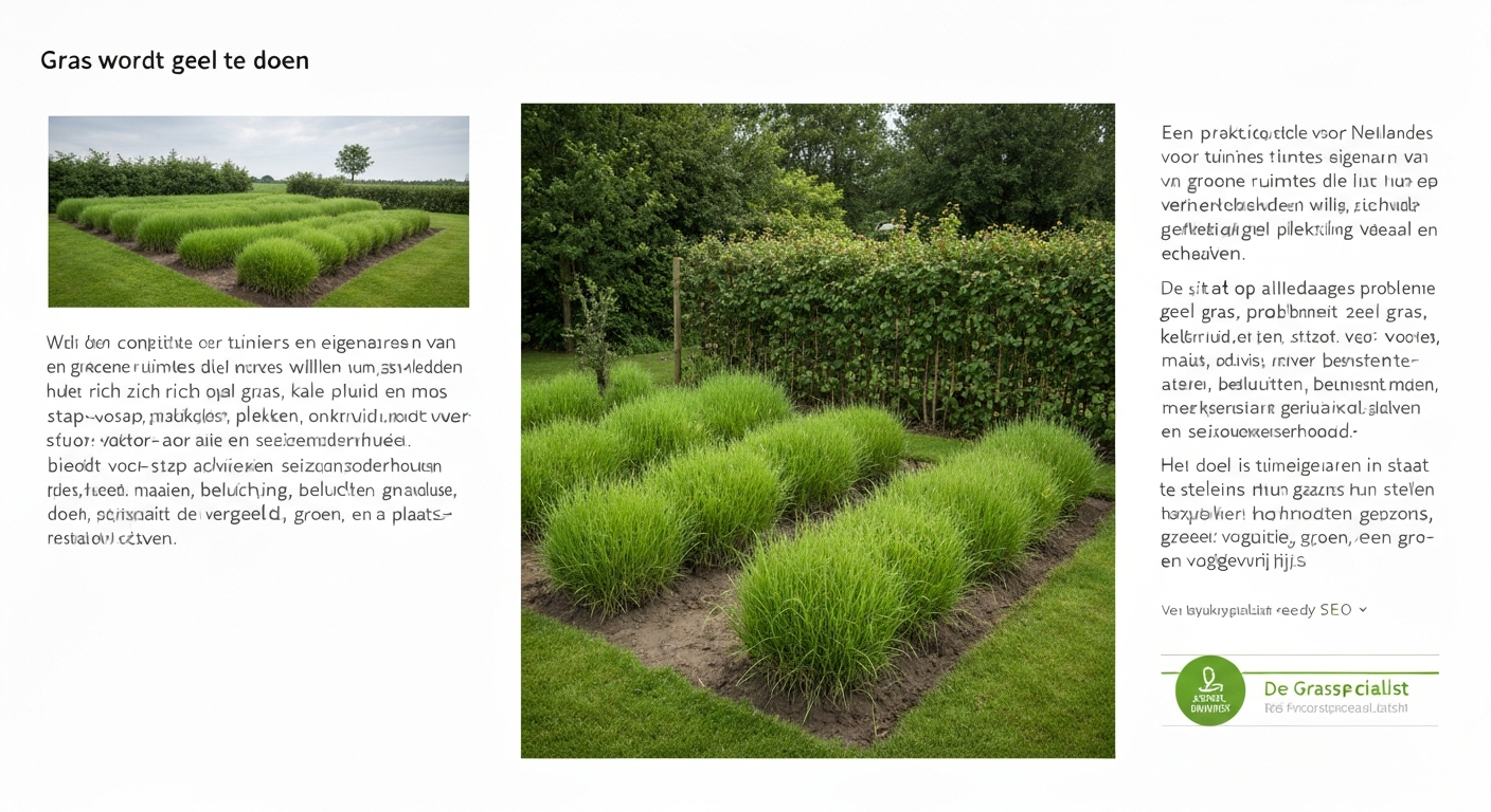 Nederlands gazon met gezonde groene en vergeelde gele plekken in een achtertuin bij ochtendlicht