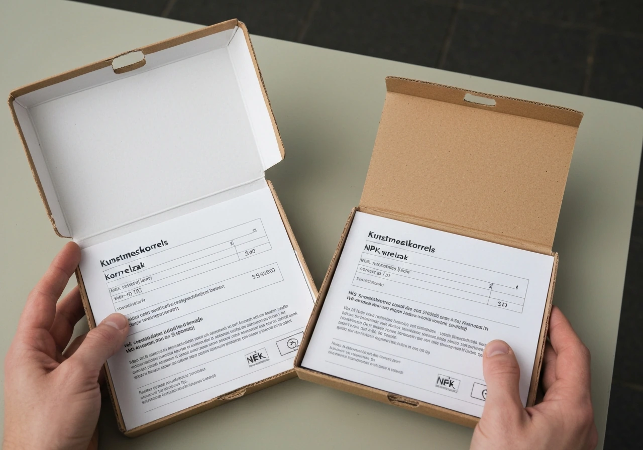 Close-up van twee mestzakken met kunstmestkorrels en korrelkleuren, als zij-aan-zij vergelijking van NPK.