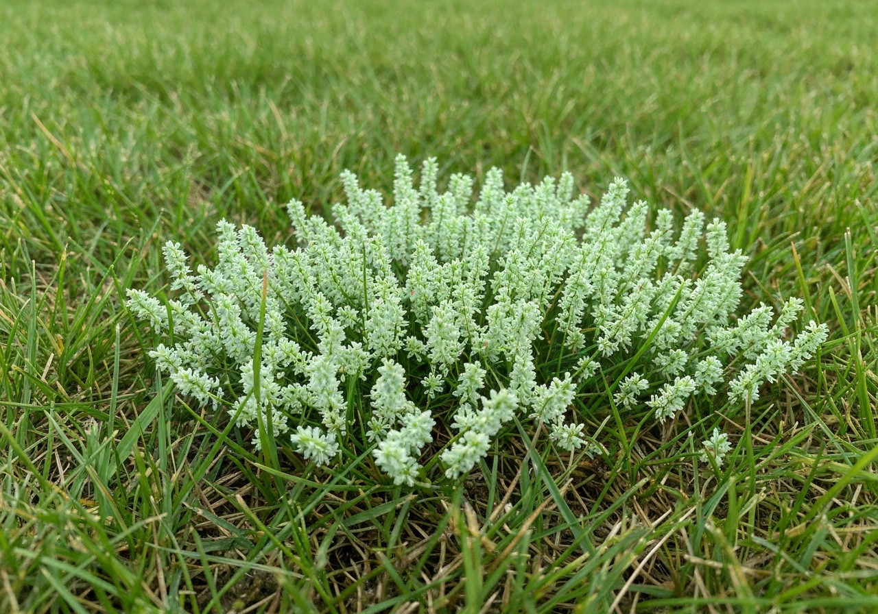 Close-up van geel gras met enkele verbrande sprieten, als teken dat het gazon mogelijk problemen heeft.